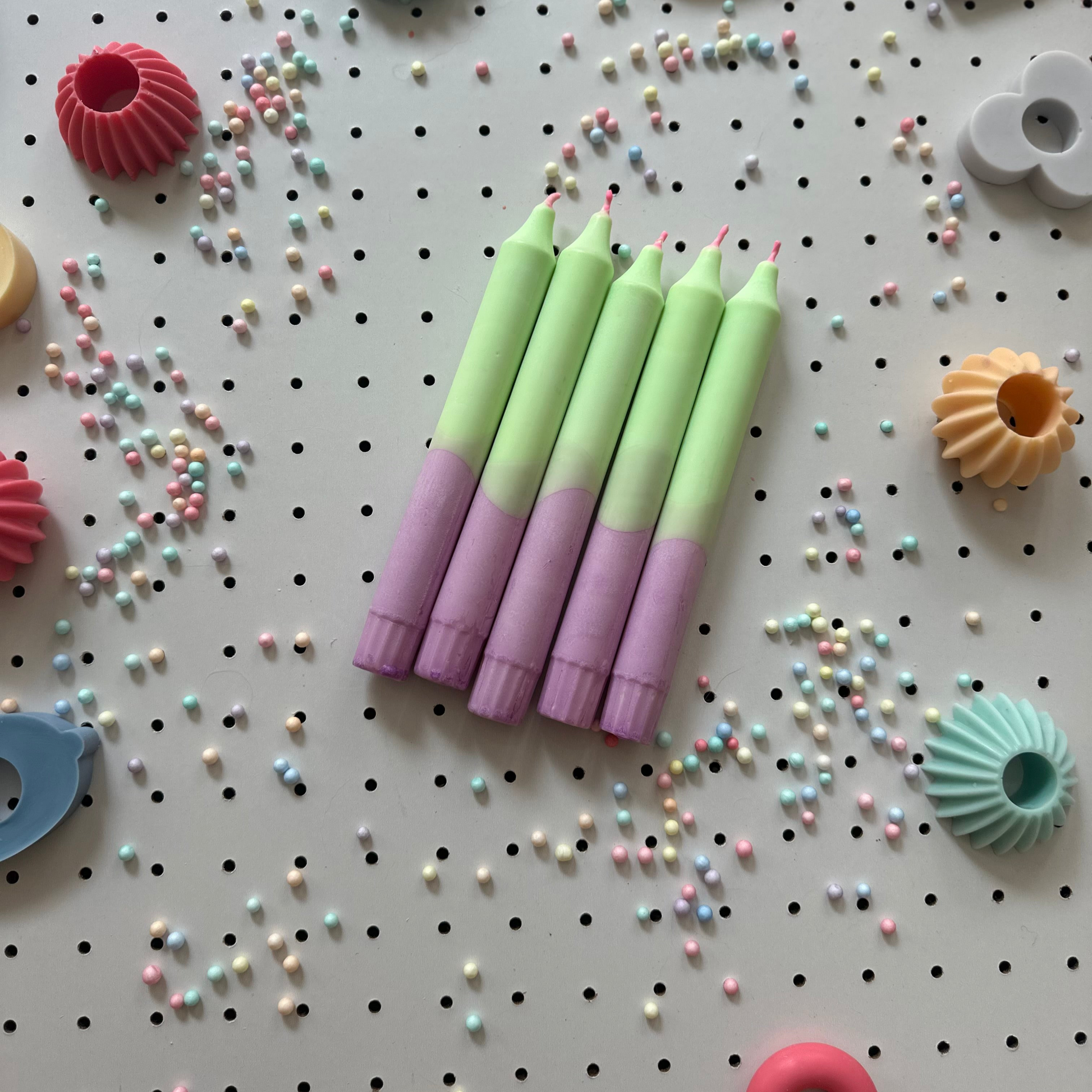 Kit de 5 Velas Giz - Verde e Lilás