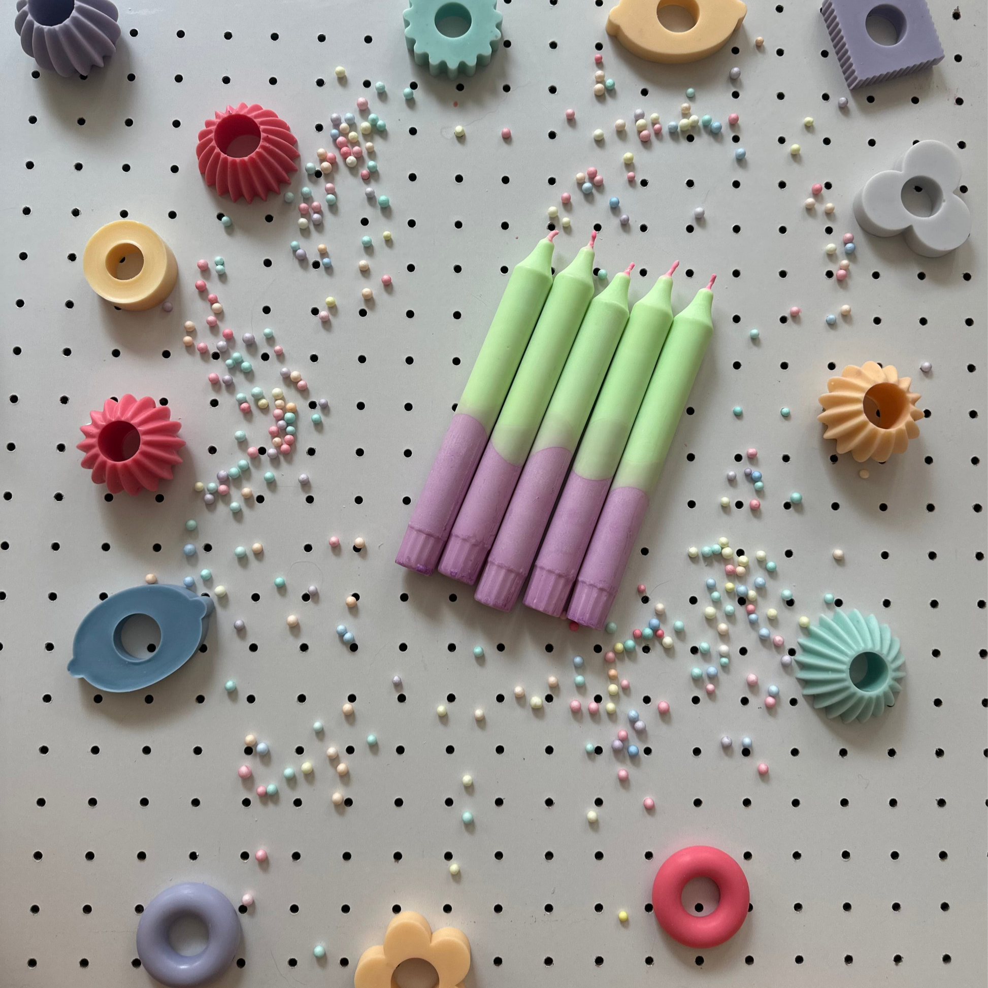 Kit de 5 Velas Giz - Verde e Lilás